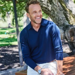 Bellagio Buttonless Long Sleeve Merino Polo-Collars & Co Sale