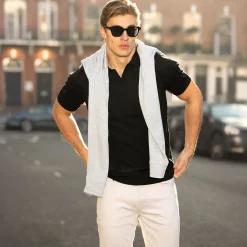 Bellagio Buttonless Short Sleeve Merino Polo-Collars & Co Sale