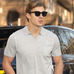 Bellagio Buttonless Short Sleeve Merino Polo-Collars & Co Discount