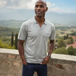 Bellagio Buttonless Short Sleeve Merino Polo-Collars & Co Discount