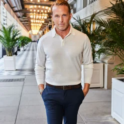 Bellagio Three Button Long Sleeve Merino Polo-Collars & Co Best