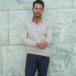 Bellagio Three Button Long Sleeve Merino Polo-Collars & Co Online