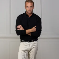 Bellagio Three Button Long Sleeve Merino Polo-Collars & Co Clearance
