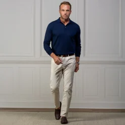 Bellagio Three Button Long Sleeve Merino Polo-Collars & Co Sale