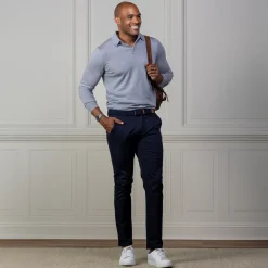 Bellagio Three Button Long Sleeve Merino Polo-Collars & Co Clearance