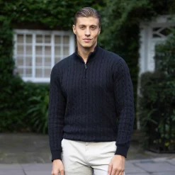 Kensington Cable Knit Quarter Zip Sweater-Collars & Co Sale
