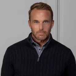 Kensington Cable Knit Quarter Zip Sweater-Collars & Co Sale