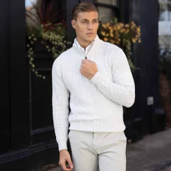 Kensington Cable Knit Quarter Zip Sweater-Collars & Co