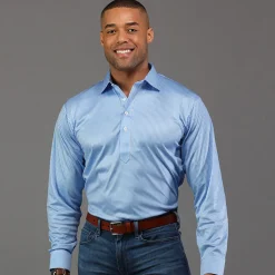 Long Sleeve Semi-Spread Collar Polo-Collars & Co Clearance