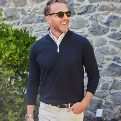 Luxury Touch Cotton and Cashmere Quarter Zip Sweater-Collars & Co New