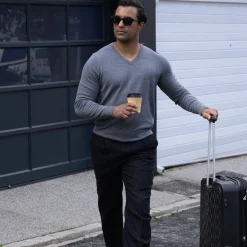 Luxury Touch Cotton and Cashmere V-Neck Sweater-Collars & Co Sale