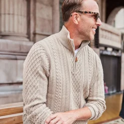 Napoli Cable Knit Quarter Zip Wool & Cashmere Sweater Oatmeal-Collars & Co Best
