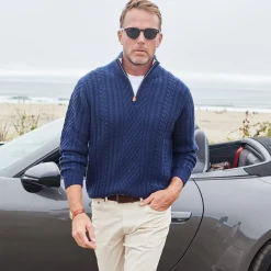 Napoli Cable Knit Quarter Zip Wool & Cashmere Sweater-Collars & Co Outlet
