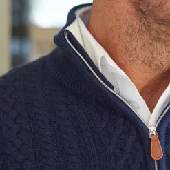 Napoli Cable Knit Quarter Zip Wool & Cashmere Sweater-Collars & Co Outlet