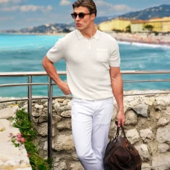 Riviera Waffle Knit Polo Ivory-Collars & Co Online