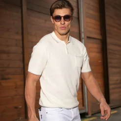 Riviera Waffle Knit Polo Ivory-Collars & Co Online