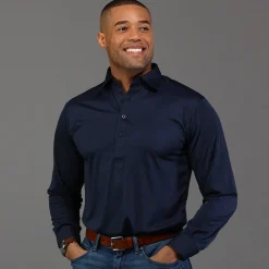 Semi-Spread Collar Polo Long Sleeve-Collars & Co Discount