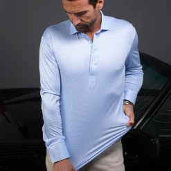 Semi-Spread Collar Polo Long Sleeve-Collars & Co Sale