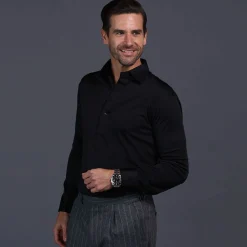 Semi-Spread Collar Polo Long Sleeve-Collars & Co Hot